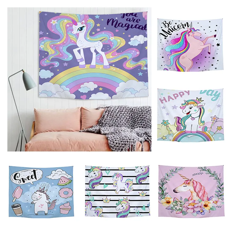 custom wall tapestry hoese tapestry carton unicorn theme tapestry wall hanging for Children's room