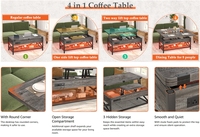 Table basse moderne en bois extensible avec plateau relevable multifonction, transformable en table à manger, avec lumière LED et prise de courant, mobilier de maison