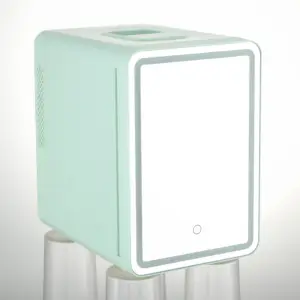 Mini geladeira pequena com espelho e luz de led, produto quente, 10 litros, mesa fria quente