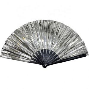 Ventilador de mano de PVC plegable de bambú holográfico iridiscente, estilo floral de 33cm para festivales y fiestas Rave - Product Image 3