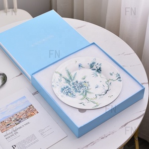 Juego de Platos de Porcelana Fina de Alta Calidad, 2 Piezas, Platos para Bistec y Ensalada, Blanco y Azul, 8 y 10 Pulgadas, Estilo Rústico, Regalo para Fiestas, Uso Doméstico - Product Image 2