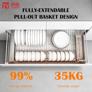 TIANYI Premium 304 Stainless Steel Flat <b>Wire</b> Pull Out Dish Rack Kitchen Cabinet Organizer Drawer Basket with <b>Soft</b> Close Slides - Product Image 3