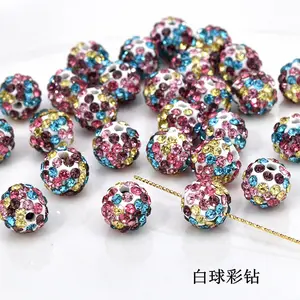 High Quality 10mm 12mm 14mm Colorful Spacer Loose Beads DIY Bracelet Disco Ball Pendants Dress Rhinestones Ball Beads