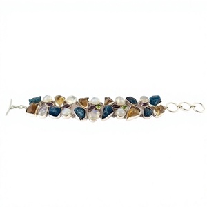 Nice Delightful Rough Shape Multi Stone 925 Sterling <b>Silver</b> Bohemian Style Unisex Women's <b>Charm</b> <b>Bracelet</b> - Product Image 2