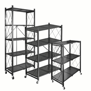 Giá để đồ gấp bằng thép 4-5 tầng có bánh xe, không cần lắp ráp, không cần bu lông, giá để giày di động, xếp chồng được, nhẹ, kệ trưng bày - Product Image 1