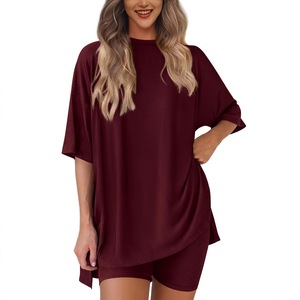 Ensemble de pyjama ample uni pour femme, vêtements de nuit décontractés, pantalon trois-quarts, tailles XS S M L XL XXL 3XL 4XL, style Europe et Amérique - Product Image 4