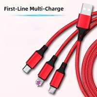 Câble de données USB 3-en-1 tressé en nylon 1,2 m, câble de charge rapide 2A trois-en-un pour téléphone portable / Micro USB / Type-C
