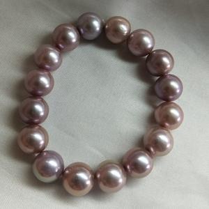 Grand bracelet en fil élastique pour femmes, perle violette, 10-11mm, rond, d'eau douce, élégant, pour toutes les occasions - Product Image 3