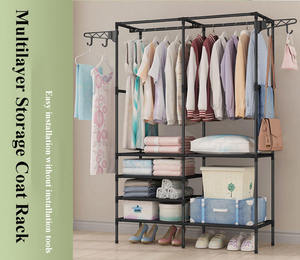 <span class=keywords><strong>Porte</strong></span>-manteau double rangée moderne et multifonctionnel sur pied avec support de présentation pour vêtements, chaussures et accessoires – Idéal pour la maison - Product Image 4