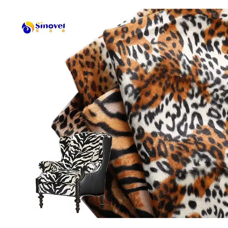 Custom 100% polyester knitted animal leopard print fleece fabric upholstery velour printed velvet fabric for sofa or chair