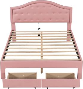 Adorabile <span class=keywords><strong>Letto</strong></span> Matrimoniale Imbottito per Cameretta Ragazza con LED e Cassetti, Struttura <span class=keywords><strong>Letto</strong></span> Queen Size con Testiera Trapuntata Rosa Crema - Product Image 5