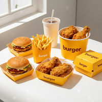 Pochettes personnalisées de haute qualité pour hamburgers et poulet frit, en carton alimentaire biodégradable et pliable, avec logo, respectueuses de l'environnement