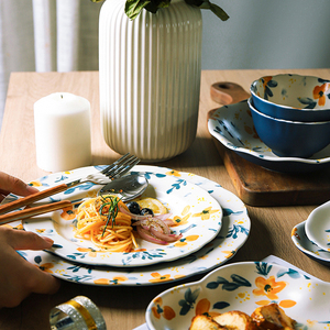 Ensemble de vaisselle en céramique de style japonais, bols à soupe, assiettes, <span class=keywords><strong>série</strong></span> fleur de prunier, motif floral, bord ondulé, pour la maison, le restaurant - Product Image 5