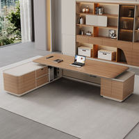 Bureau de direction moderne de luxe en forme de L, design assis-debout avec tiroirs de rangement, mobilier de bureau