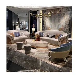 北欧现代豪华双座布艺沙发簇绒切斯特菲尔德别墅客厅按摩功能套装