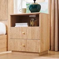 Table de chevet encastrée avec station de charge, table de chevet à deux tiroirs, table d'appoint moderne en bois, adaptée à la chambre à coucher et au salon