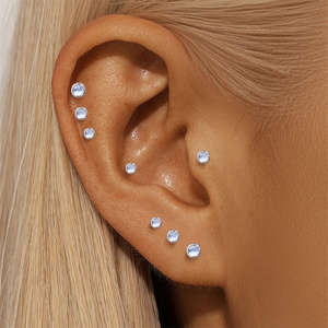 Pendientes clásicos de plata de ley S925 con piedra lunar natural, de base plana, de platino, de un solo orificio, en varios tamaños - Product Image 5