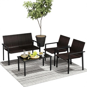 Ensemble de meubles de jardin d'extérieur en aluminium/bois d'acacia/acier/rotin, résistant aux intempéries, pour 4/6/8 personnes - Product Image 1
