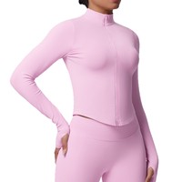 Haut de yoga pour femme adulte, sans couture, couleur unie, moulant, très élastique, respirant, en Spandex/Nylon, à manches longues et col montant