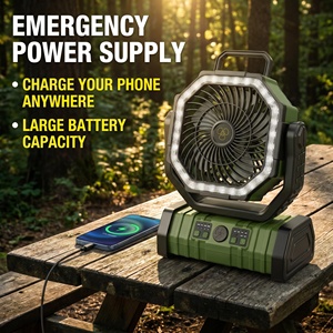 Rechargeable USB Car Camping Fan LED <b>Light</b> Button Control Auto Oscillating Brushless Motor Low Noise Foldable Hook Corrugated - Product Image 2
