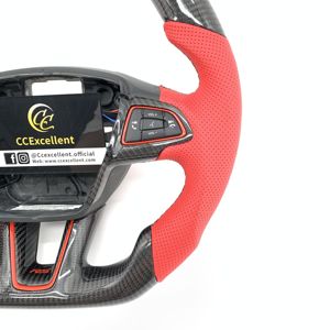 Volant en fibre de carbone véritable avec cuir perforé rouge pour <span class=keywords><strong>Ford</strong></span> <span class=keywords><strong>Focus</strong></span> MK3/MK3 <span class=keywords><strong>RS</strong></span>/MK3 ST/SE <span class=keywords><strong>2015</strong></span> 2016 2017 2018 - Product Image 5
