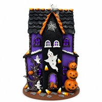 Figurine personnalisée OEM en pâte à modeler, maison hantée d'Halloween, avec lumière LED, cité fantôme de citrouilles, décoration de table