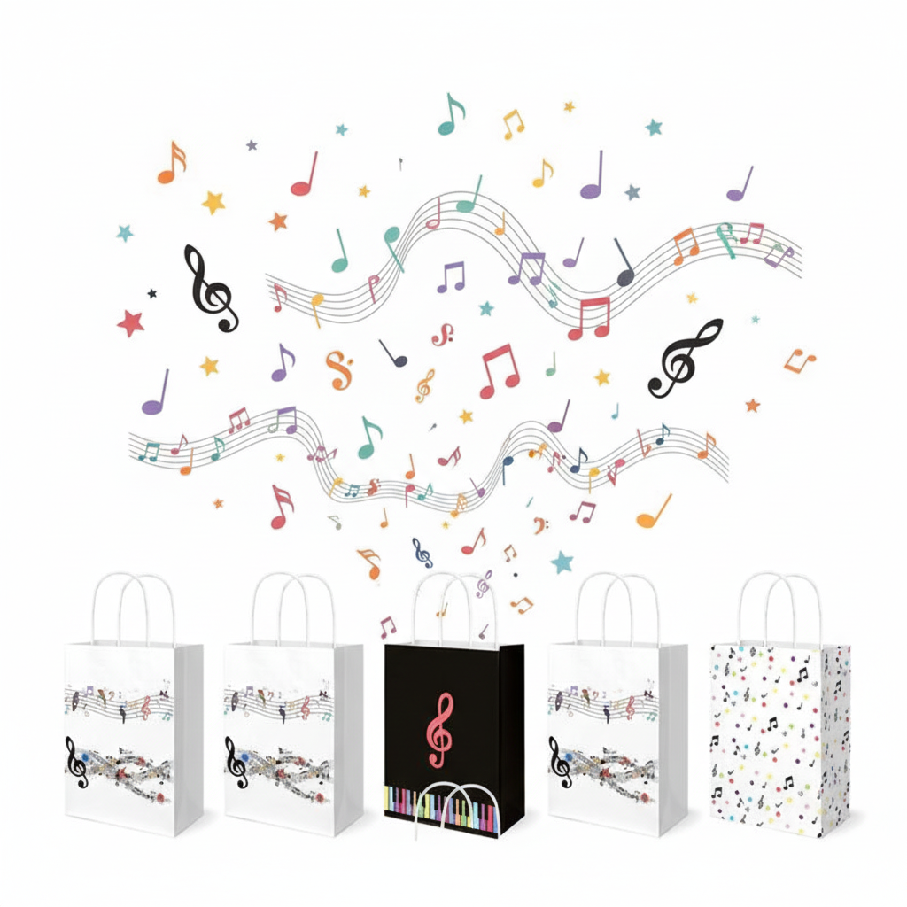 Leenice Kraft Classic Musical Notes Paper Gift Bags Customizable Craft Colorful Recyclable Party Music Electronic Lights Themed