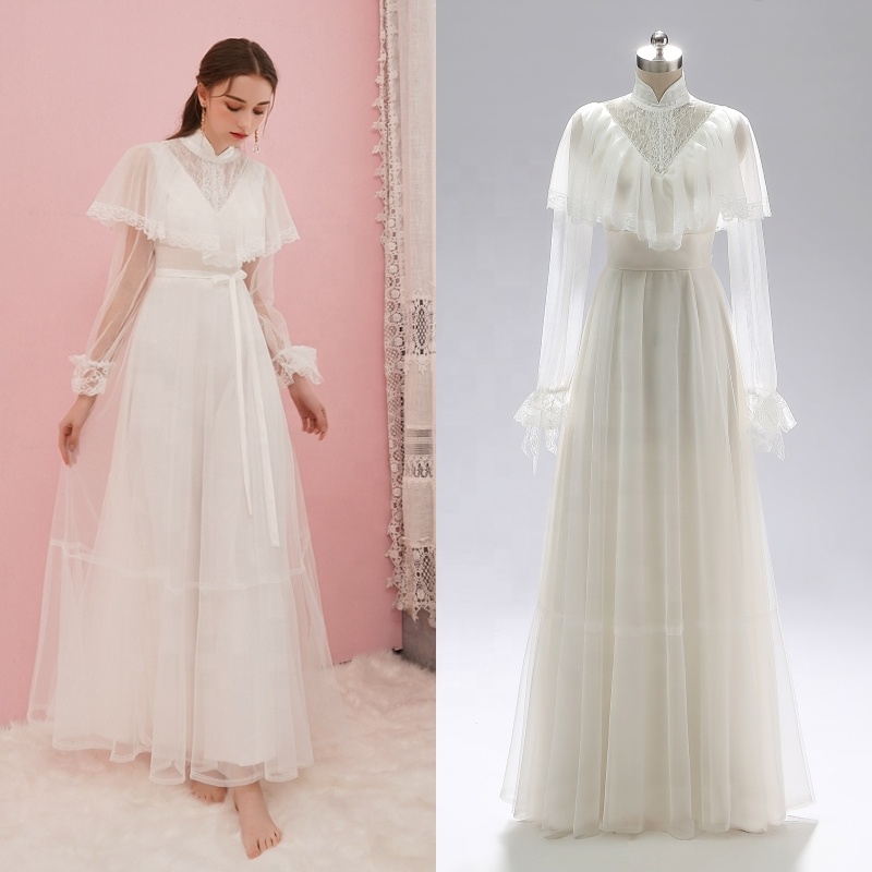 #3006 100% Real Photos Victorian Vintage Simple Long Sleeve Ankle Length Elegant Outdoor Photography Bridal Gowns Wedding Dress