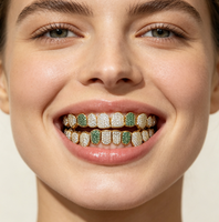 Grillz de scène Hip Hop Rap en Argent S925 entièrement pavé de Moissanite, motif cercle 8 cœurs et flèches, pour un look Hip Hop unisexe, idéal pour les fêtes cosplay