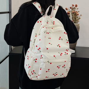 Sac à dos scolaire minimaliste unisexe en nylon imperméable avec fermeture éclair et motif de cerises de marque personnalisée - Product Image 6