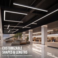 Luminaire suspendu linéaire pour plafond de salle de sport en aluminium noir personnalisé, garantie 2 ans, LED à CRI élevé 90, dimmable, IP20