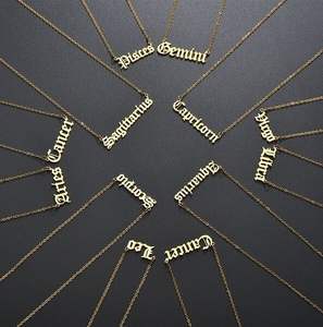 Venta al por mayor de acero inoxidable oro horóscopo estrella colgante collar 12 antiguo signo del zodiaco inglés collar cadena de eslabones para boda - Product Image 2