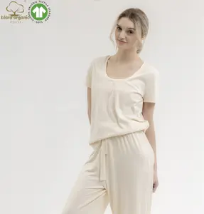 Blara Sustainable Korean Fashion Styles Custom High Stretch Deep Neckline Knit Modal Summer Plain T-shirts for Women