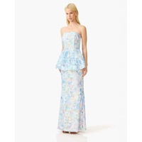 Robe longue sirène élégante sans bretelles à imprimé floral pour femme, idéale pour les soirées formelles et les occasions spéciales
