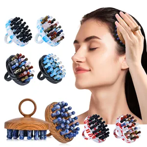 2024 Newest Style Hair Scalp Massager Jade Stone Gua Sha Comb Hair Growth Comb Head Massager Customized Hair Guasha Massage Comb