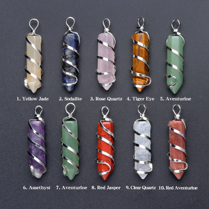 Collar con Colgante de Cristal Natural Pulido, Piedra Semipreciosa de Feng Shui, Espiral Hexagonal Envuelta en Alambre, Columna de Punta Única - Product Image 2