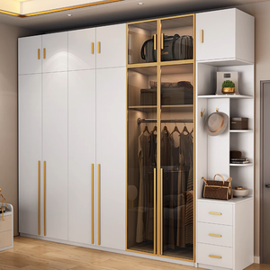 <span class=keywords><strong>Armoire</strong></span> <span class=keywords><strong>de</strong></span> luxe moderne en bois gris avec portes vitrées, niche d'affichage LED, pré-percée, RTA, gain <span class=keywords><strong>de</strong></span> place, écologique - Product Image 1
