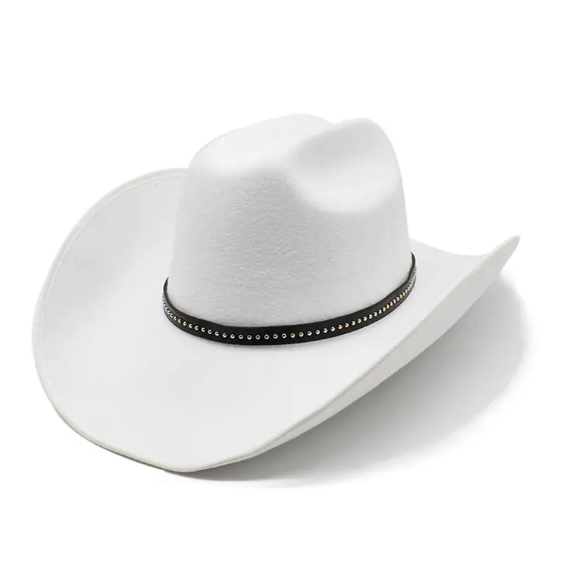 2024 Customized western plain felt cowboy hats wholesale Trendy Belt western wide brim felt Fedora cow boy west Shape Cap