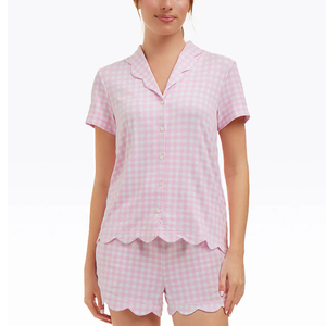 Retro Sleep Set Button-Front Shorts And Scoop Neck Top 100% Cotton Inspired Print And Playful Nighttime Mood Essential - Product Image 1