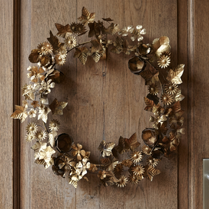 Corona de metal rústica hecha a mano con flores decorativas, coronas redondas sin iluminación para decoración de puertas del hogar - Product Image 3
