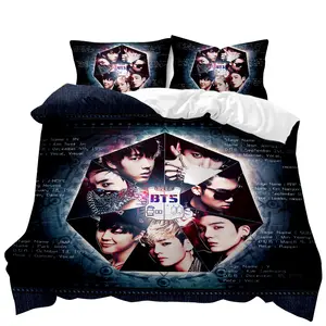 Wholesale bedding set single bed korean-New 3D character pillow Korean men's team BTS Bedding Set decorative duvet cover pillow case 3 pieces