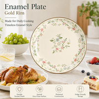 Gouden rand bloemmotief emaille serveerschaal, lichte bloemenprint afwerking voor fruit, snacks, desserts, thuisdineren, groothandel, OEM leverancier