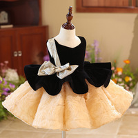 Robe de soirée en velours et tulle pour bébé fille, robe de bal sans manches asymétrique pour tout-petits, robe de princesse pour enfants