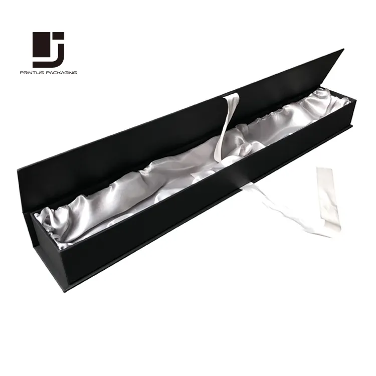 Black long hair extension box gift packaging with satin