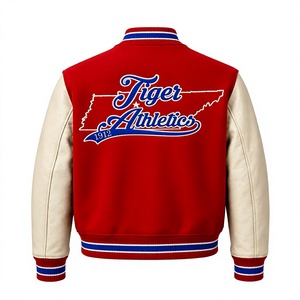 Chaqueta Varsity Roja Personalizada con Parches de Chenilla, Bordado y Mangas de Cuero en Contraste - Product Image 2