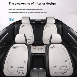 Cuscino Universale Moderno per Sedile Posteriore Auto in Lino con Disegni Cartoon, Set Completo con Protezione per Tre Persone, Decorazione Interna - Product Image 1