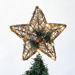 EAGLEGIFTS Ornements de Noël, Noël, Navidad, étoile de Noël en rotin à piles, étoile de Noël en bois, étoile de Noël éclairée par LED, sommet d'arbre - Product Image 6