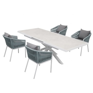 de salle à manger pour restaurant de <span class=keywords><strong>jardin</strong></span> moderne mobilier de terrasse en corde <span class=keywords><strong>aluminium</strong></span> blanc <span class=keywords><strong>table</strong></span> <span class=keywords><strong>extensible</strong></span> et 6 chaises - Product Image 4