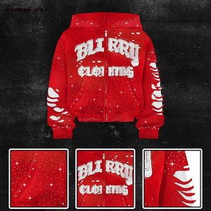 Tùy Chỉnh Thời Trang Phố Quá Khổ Boxy Cổ Điển Đau Khổ Puff <span class=keywords><strong>In</strong></span> Áo Mặt Trời Faded Axit Rửa Zip up Hoodies Cho Nam Giới - Product Image 3