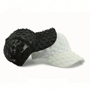 New Arrival Spring Summer Ethnic Pearl Flower Breathable Lace Design Baseball Cap for Women <b>Sunscreen</b> Trendy Beach Sport Sun Hat - Product Image 3